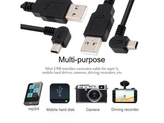 Alt view image 5 of 7 - 2pcs/lot Left & Right Angled Mini USB B Type 5pin Male 90 Degree to USB 2.0 Male Power Data Cable 50cm