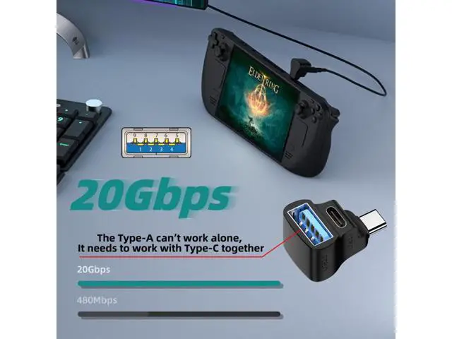 Alt view image 6 of 7 - HKCY 10Gbps USB3.1 Type C Male to Dual Type-A OTG & Type-C Female Power Data Splitter Adapter Angled Compatible with Steam Deck Laptop