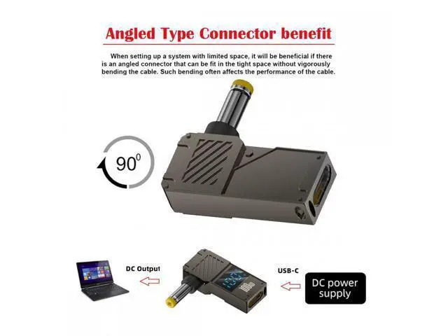 Alt view image 2 of 7 - Type-C USB-C Input to DC 5.0x1.0mm Jack Smart LED Display 100W Output Power 20V 5A PD Charge 65W Adapter for Laptop