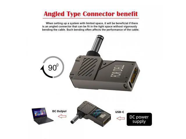 Alt view image 2 of 7 - Type-C USB-C Input to DC 4.5x3.0mm Jack Smart LED Display 100W Output Power 20V 5A PD Charge 65W Adapter Compatible with DELLLaptop