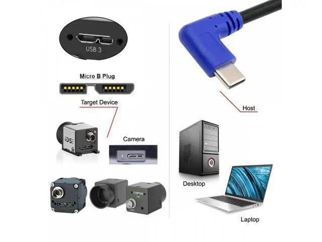 Alt view image 6 of 7 - Angled USB-C Type-C Host to Micro USB3.0 90 Degree Right Angled for Industrial Camera Storage Phone