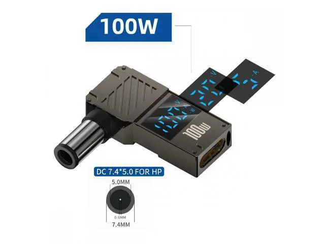 Alt view image 4 of 7 - Type-C USB-C Input to DC 7.4x5.0mm Jack Smart LED Display 100W Output Power 20V 5A PD Charge 65W Adapter for Laptop