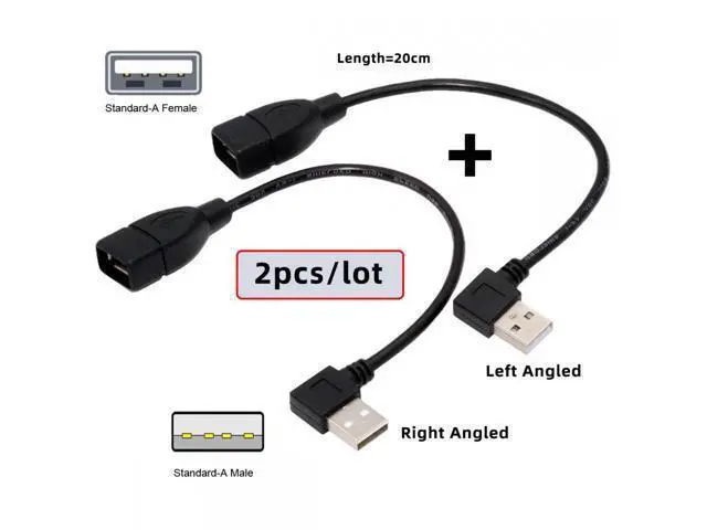 Alt view image 2 of 7 - Cable 2pcs/lot Left & Right Angled Type USB 2.0 Type-A Male to USB Female Extension Cable 90 Degree Type 20cm