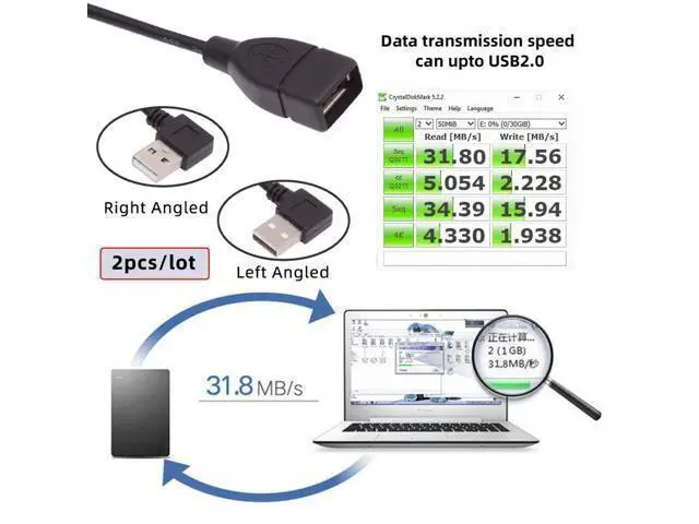 Alt view image 3 of 7 - Cable 2pcs/lot Left & Right Angled Type USB 2.0 Type-A Male to USB Female Extension Cable 90 Degree Type 20cm
