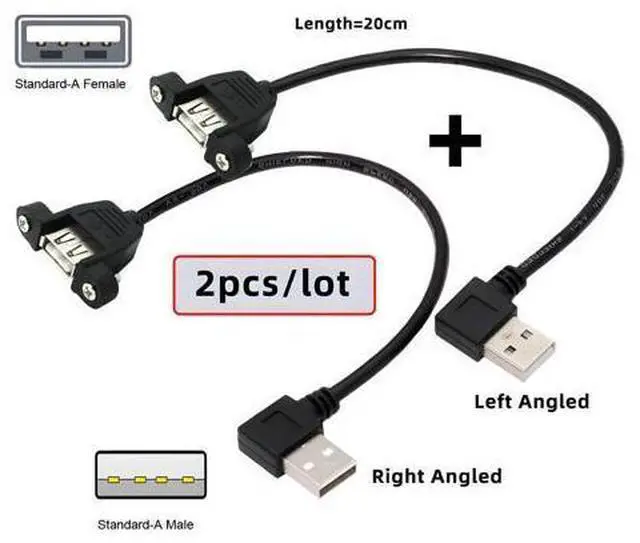 Alt view image 2 of 7 - Cable 2pcs/lot Left & Right Angled Type USB 2.0 Type-A Male to USB Female Extension Cable Panel Type 90 Degree 25cm