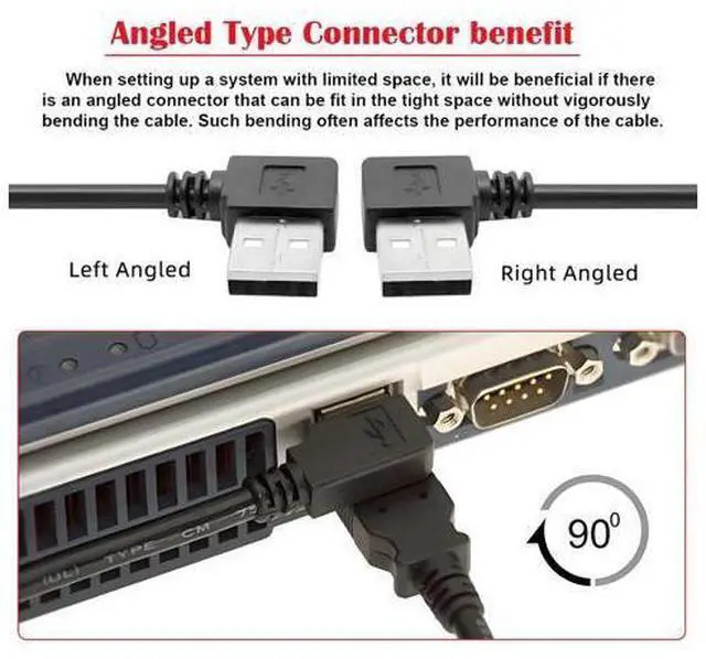 Alt view image 4 of 7 - Cable 2pcs/lot Left & Right Angled Type USB 2.0 Type-A Male to USB Female Extension Cable Panel Type 90 Degree 25cm