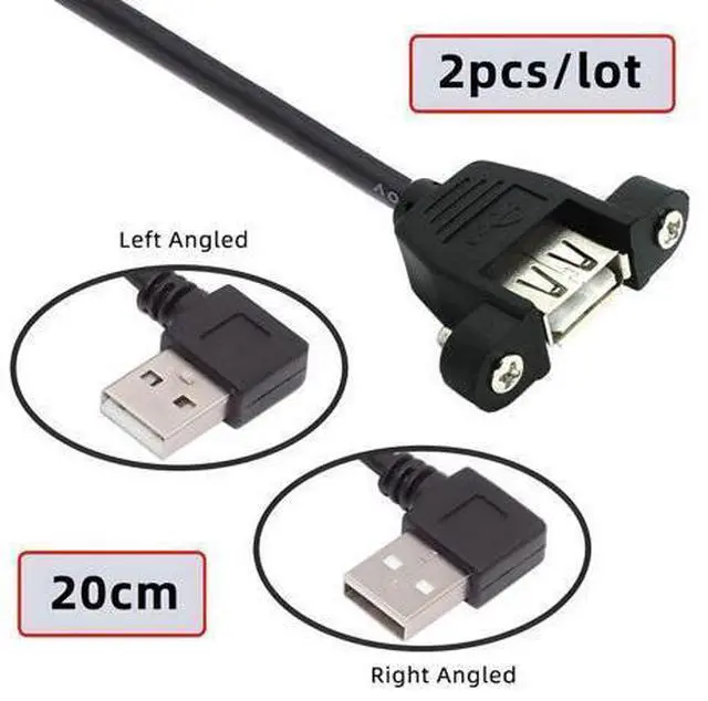 Alt view image 7 of 7 - Cable 2pcs/lot Left & Right Angled Type USB 2.0 Type-A Male to USB Female Extension Cable Panel Type 90 Degree 25cm