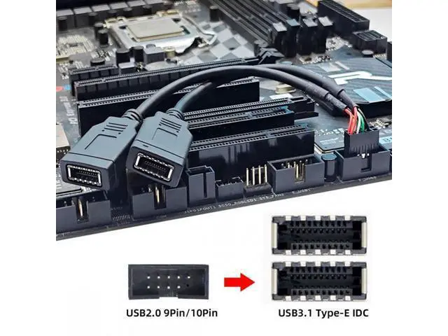 Alt view image 2 of 7 - Cable Dual Port USB 3.1 Front Panel Socket Key-A Type-E to USB 2.0 9Pin 10Pin Mainboard Header Male Extension Cable