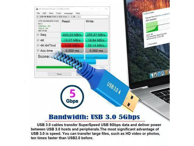 Alt view image 5 of 7 - 0.6M USB 3.0 Type-A Male to USB3.0 A Female Cable Extension Blue Sleeve 5Gbps for Disk SSD Camera Data