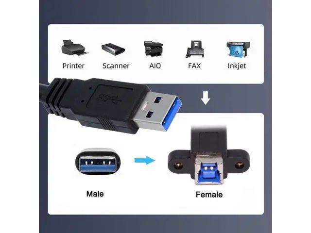 Alt view image 6 of 7 - Cable USB 3.0 Type-B Female to USB3.0 Type-A Male Cable Extension 5Gbps for Disk SSD Camera Data 30cm