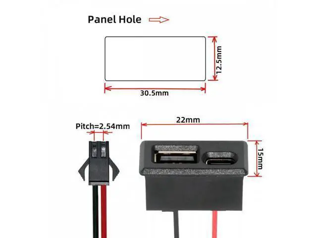 Alt view image 2 of 7 - DIY OEM Type-A & Type-C Female Socket Horizontal to 2Pin Header Cable Pitch=2.54mm Latch Mount Type DC 5V Power