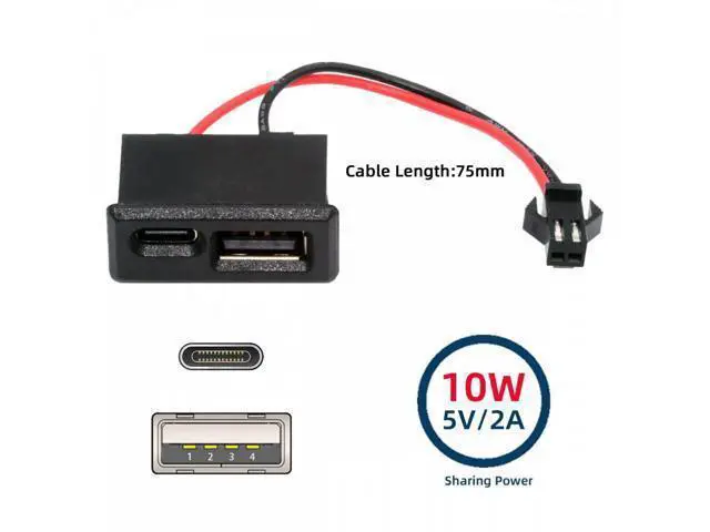 Alt view image 4 of 7 - DIY OEM Type-A & Type-C Female Socket Horizontal to 2Pin Header Cable Pitch=2.54mm Latch Mount Type DC 5V Power