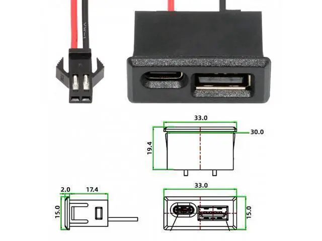 Alt view image 5 of 7 - DIY OEM Type-A & Type-C Female Socket Horizontal to 2Pin Header Cable Pitch=2.54mm Latch Mount Type DC 5V Power