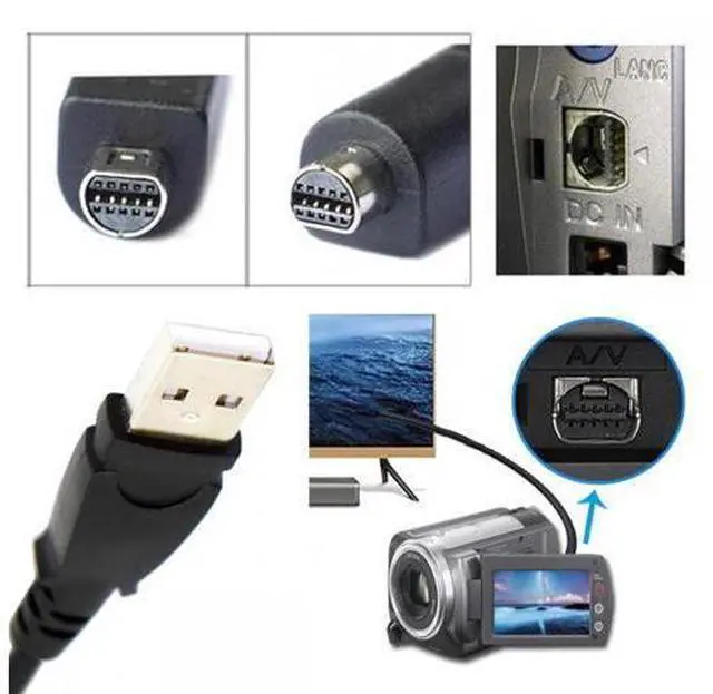 Alt view image 7 of 7 - Cable USB2.0 Type-A Host to Camcorder 10Pin Data Power Cable VMC-15FS for 10Pin DCR-705E 602E SR42 605E HC46E DVD7E 803E 805E
