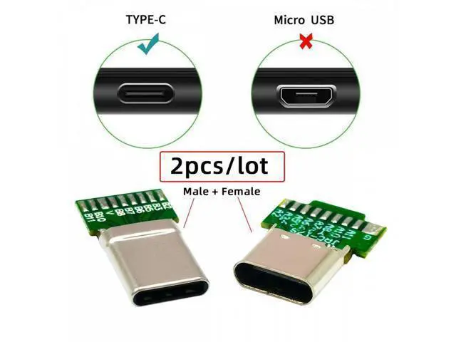 Alt view image 3 of 7 - 2pcs/lot OEM DIY USB-C USB 3.1 Type-C Male & Female Plug Socket Connector Solder Type with PCB