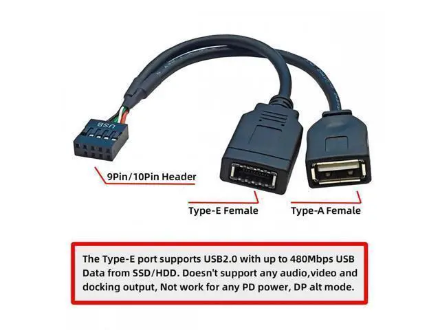 Alt view image 7 of 7 - Dual Port Type-A & USB 3.1 Front Panel Socket Key-A Type-E to USB 2.0 9Pin 10Pin Mainboard Header Male Extension Cable