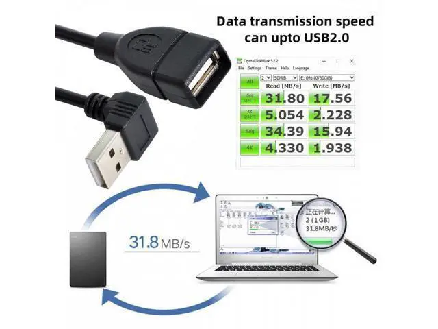 Alt view image 3 of 7 - USB 2.0 Type-A Male to USB Female M-F Extension Cable 20cm 90 Degree Down Angled Type