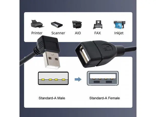Alt view image 7 of 7 - USB 2.0 Type-A Male to USB Female M-F Extension Cable 20cm 90 Degree Down Angled Type