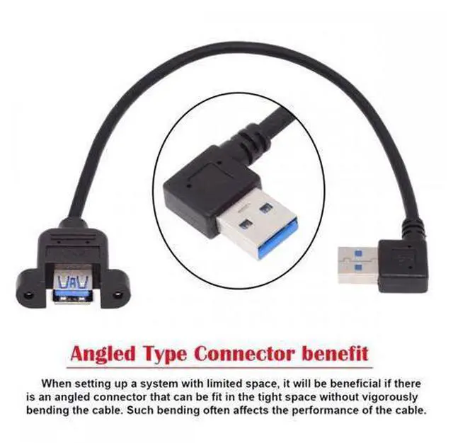 Alt view image 7 of 7 - Left Angled USB 3.0 Male to Female Type-A Panel Type Header Cable 90 Degree Connector 30cm