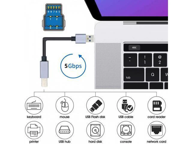 Alt view image 6 of 7 - USB 3.0 Type-A Male to Standard 3.0 B Male Cable Silver 5Gbps for Disk SSD Camera Data 30cm