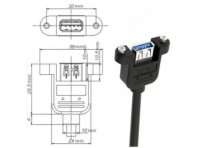 Alt view image 6 of 7 - Down Angled USB 3.0 Male to Female Type-A Panel Type Header Cable 90 Degree Connector 30cm