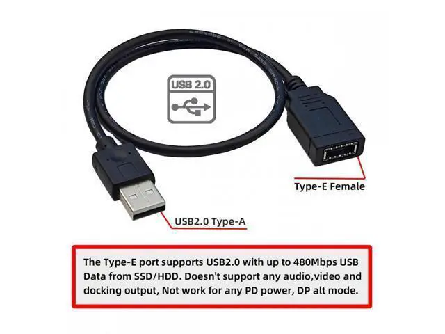 Alt view image 6 of 7 - Single USB 3.1 Front Panel Socket Key-A Type-E to USB 2.0 Type-A Male Extension Cable