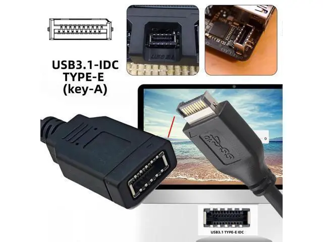 Alt view image 5 of 7 - Single USB 3.1 Front Panel Socket Key-A Type-E to USB 2.0 Type-A Male Extension Cable