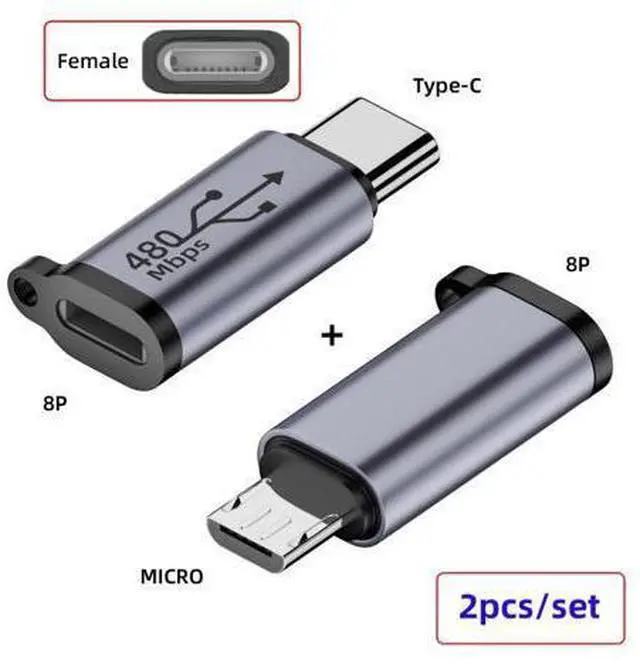 Alt view image 3 of 7 - HKCY 2pcs/lot USB2.0 8P Female to Micro USB Type-C USB-C Male Power Adapter 480Mbps Data with Chain Holes