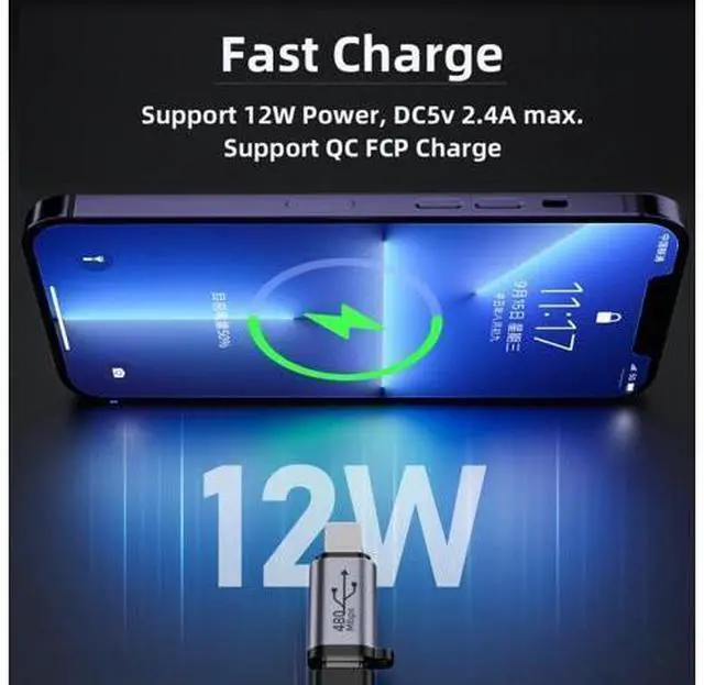 Alt view image 7 of 7 - HKCY 2pcs/lot USB2.0 8P Female to Micro USB Type-C USB-C Male Power Adapter 480Mbps Data with Chain Holes