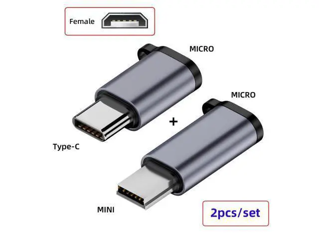 Alt view image 3 of 7 - HKCY 2pcs/lot USB2.0 Micro Female to Mini USB Type-C USB-C Male Power Adapter 480Mbps Data with Chain Holes