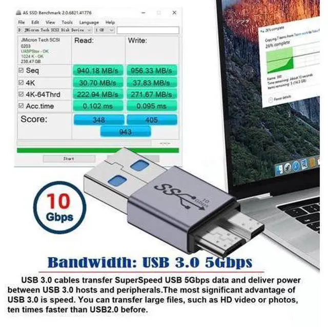 Alt view image 4 of 7 - HKCY USB-C USB 3.1 Type A Male to Micro USB 3.0 Male Data Adapter 10Gbps Data Power for Laptop SSD Disk