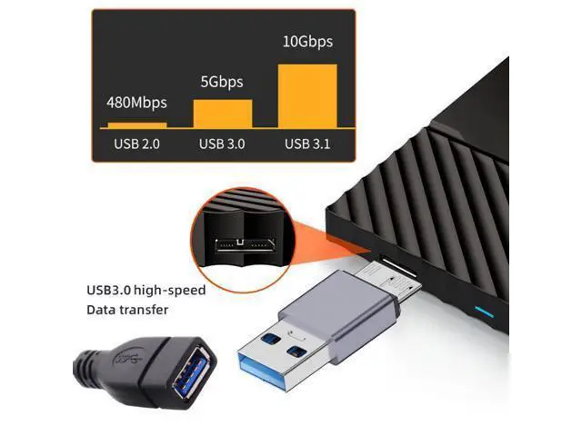 Alt view image 6 of 7 - HKCY USB-C USB 3.1 Type A Male to Micro USB 3.0 Male Data Adapter 10Gbps Data Power for Laptop SSD Disk