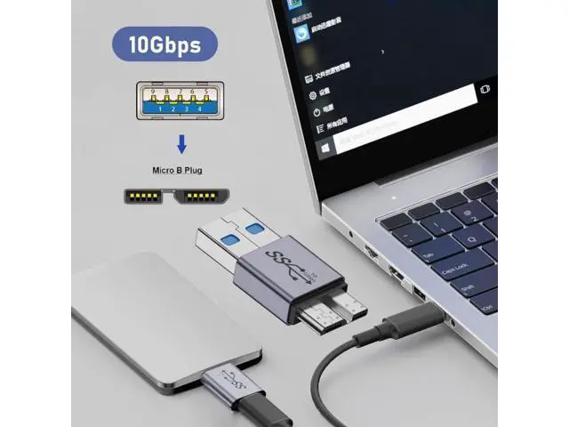 Alt view image 5 of 7 - HKCY USB-C USB 3.1 Type A Male to Micro USB 3.0 Male Data Adapter 10Gbps Data Power for Laptop SSD Disk