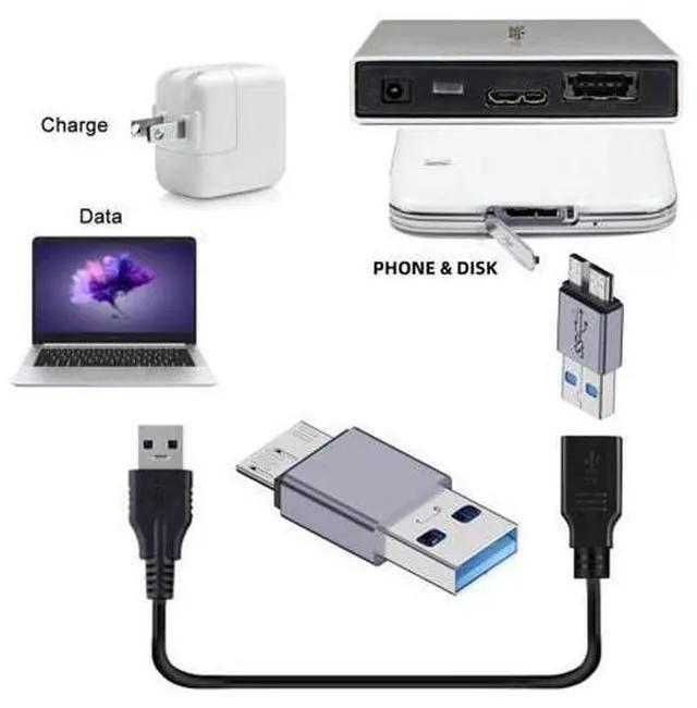 Alt view image 7 of 7 - HKCY USB-C USB 3.1 Type A Male to Micro USB 3.0 Male Data Adapter 10Gbps Data Power for Laptop SSD Disk