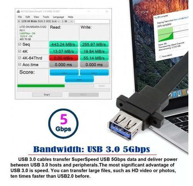 Alt view image 2 of 7 - Ultra Flat Slim Dual Port USB 3.0 Female Type-A Panel Type to Motherboard 20Pin 19Pin Header Cable 50cm