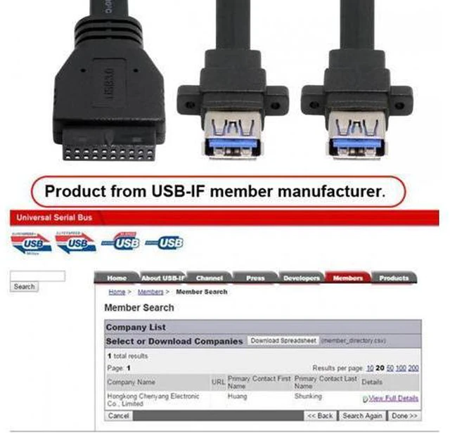 Alt view image 3 of 7 - Ultra Flat Slim Dual Port USB 3.0 Female Type-A Panel Type to Motherboard 20Pin 19Pin Header Cable 50cm