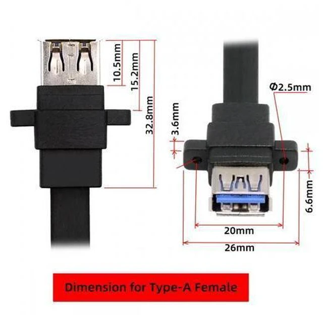 Alt view image 7 of 7 - Ultra Flat Slim Dual Port USB 3.0 Female Type-A Panel Type to Motherboard 20Pin 19Pin Header Cable 50cm