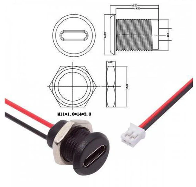 Alt view image 7 of 7 - 5pcs/set DIY OEM Type C Female Socket to 2Pin Header Cable Pitch=2.0mm Panel Mount Type DC 5V Power