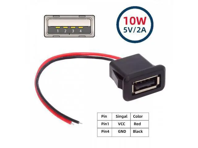 Alt view image 4 of 7 - 2pcs/set DIY OEM Type A Female Socket to 2Pin Open Cable Latch Mount Type DC 5V Power