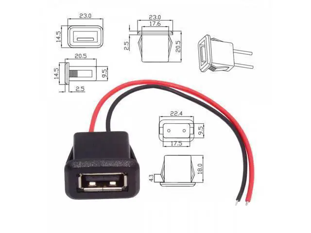 Alt view image 5 of 7 - 2pcs/set DIY OEM Type A Female Socket to 2Pin Open Cable Latch Mount Type DC 5V Power