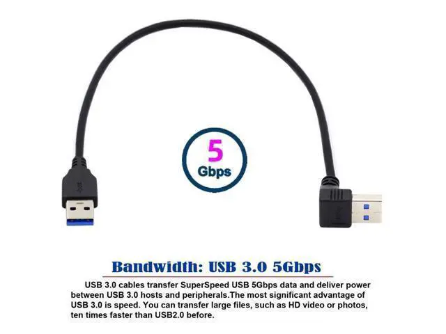 Alt view image 5 of 7 - HKCY Angled USB 3.0 Type-A Male to Straight 3.0 Type-A Male Data 5Gbps Cable 90 Degree Up Angled 40cm