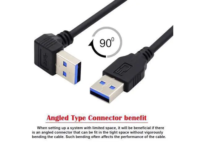 Alt view image 7 of 7 - HKCY Angled USB 3.0 Type-A Male to Straight 3.0 Type-A Male Data 5Gbps Cable 90 Degree Up Angled 40cm