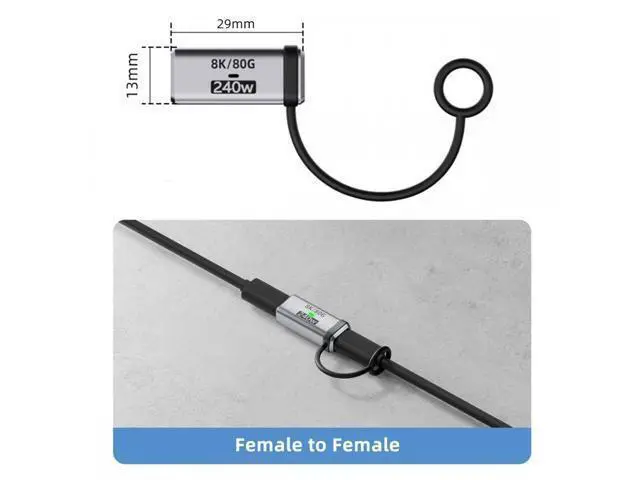 Alt view image 3 of 7 - Cable USB5.0 80Gbps Female to Female Extension Adapter with Lanyard Keychain 240W 16K 8K 5K Compatible with USB4.0 Thunderbolt3/4/5