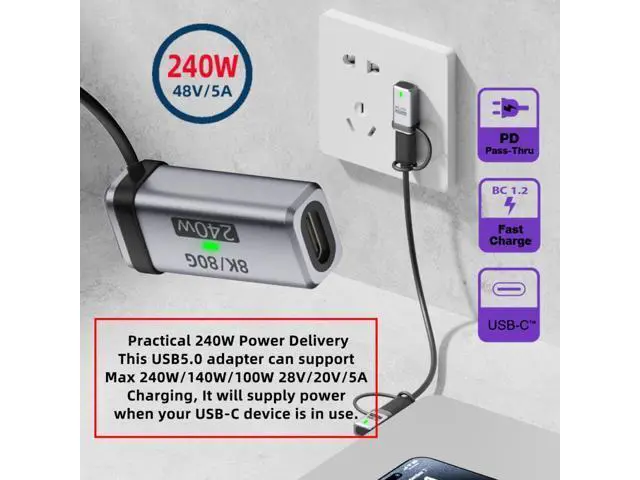 Alt view image 2 of 7 - Cable USB5.0 80Gbps Female to Female Extension Adapter with Lanyard Keychain 240W 16K 8K 5K Compatible with USB4.0 Thunderbolt3/4/5