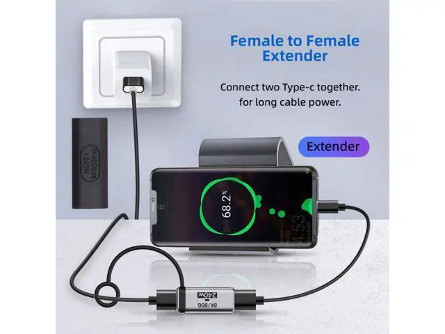 Alt view image 4 of 7 - Cable USB5.0 80Gbps Female to Female Extension Adapter with Lanyard Keychain 240W 16K 8K 5K Compatible with USB4.0 Thunderbolt3/4/5