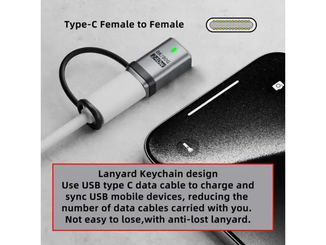 Alt view image 6 of 7 - Cable USB5.0 80Gbps Female to Female Extension Adapter with Lanyard Keychain 240W 16K 8K 5K Compatible with USB4.0 Thunderbolt3/4/5