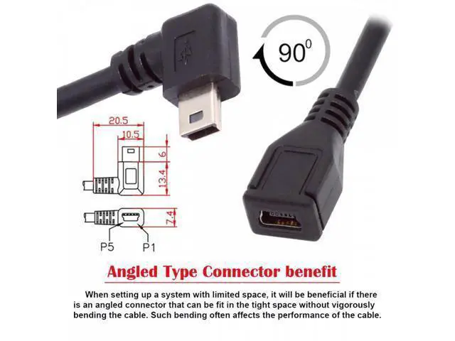 Alt view image 4 of 7 - 90 Degree Right Angled Mini USB 5Pin Male to Female Extension Cable 30cm for GPS Camera