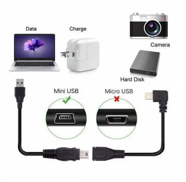 Alt view image 7 of 7 - 90 Degree Right Angled Mini USB 5Pin Male to Female Extension Cable 30cm for GPS Camera