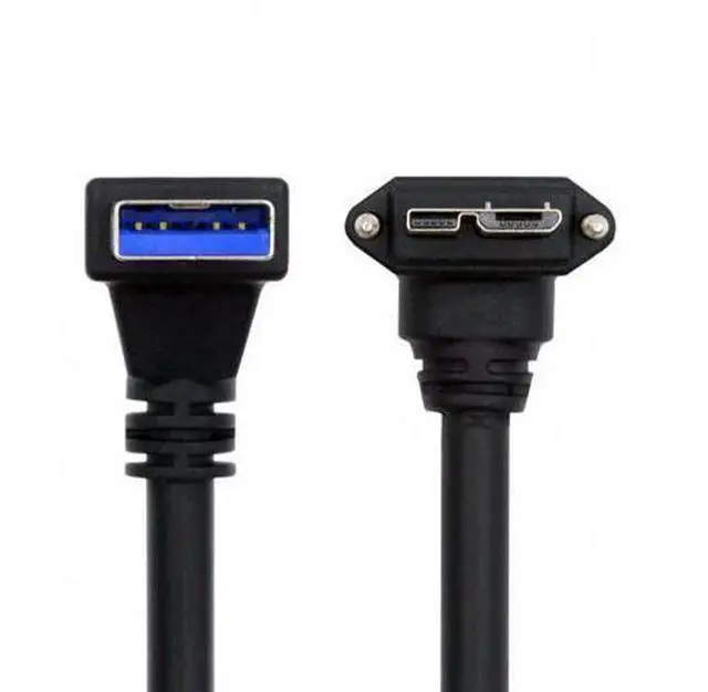 Alt view image 2 of 7 - Down Angled 90 Degree USB 3.0 A Male to Micro-B 3.0 Plug Down Angled Locking Screw Panel Cable 25cm