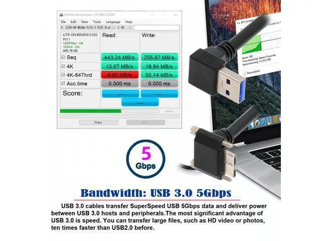 Alt view image 4 of 7 - Down Angled 90 Degree USB 3.0 A Male to Micro-B 3.0 Plug Down Angled Locking Screw Panel Cable 25cm